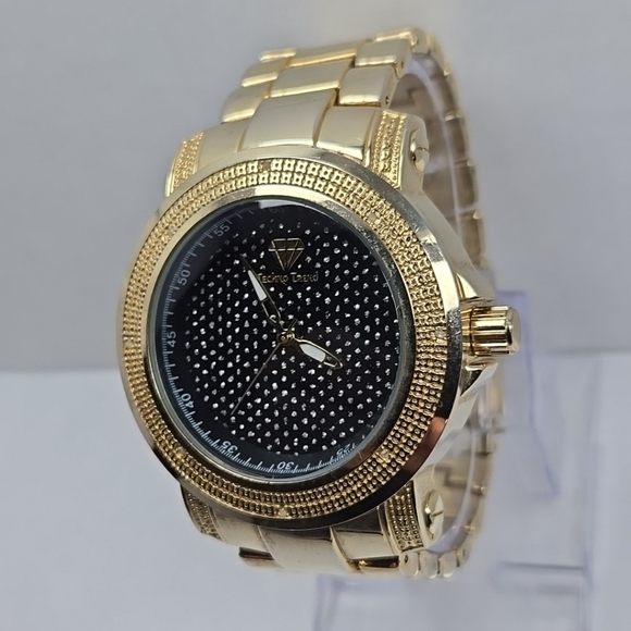 Mens Techno Trend Gold Tone 48mm BLING Crystals Rhinestone Watch New Battery - Picture 3 of 11